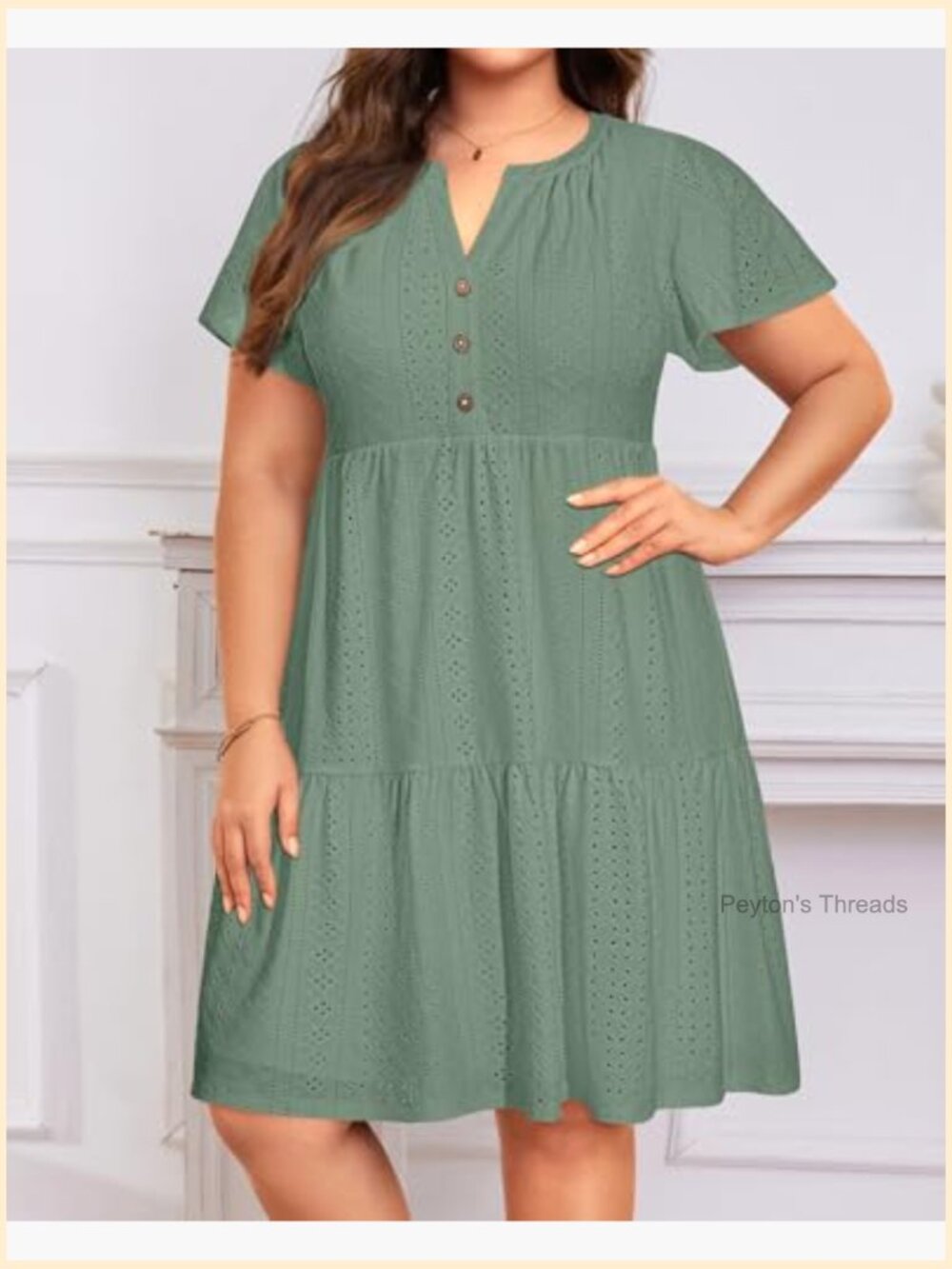 Plus Size Tiered Button Up Boho Summer Midi Sundress - Picture 5 of 6